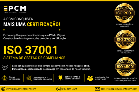 Leia mais sobre o artigo A PCM CONQUISTA MAIS UMA CERTIFICAÇÃO: ISO 37001 – SISTEMA DE GESTÃO DE COMPLIANCE
